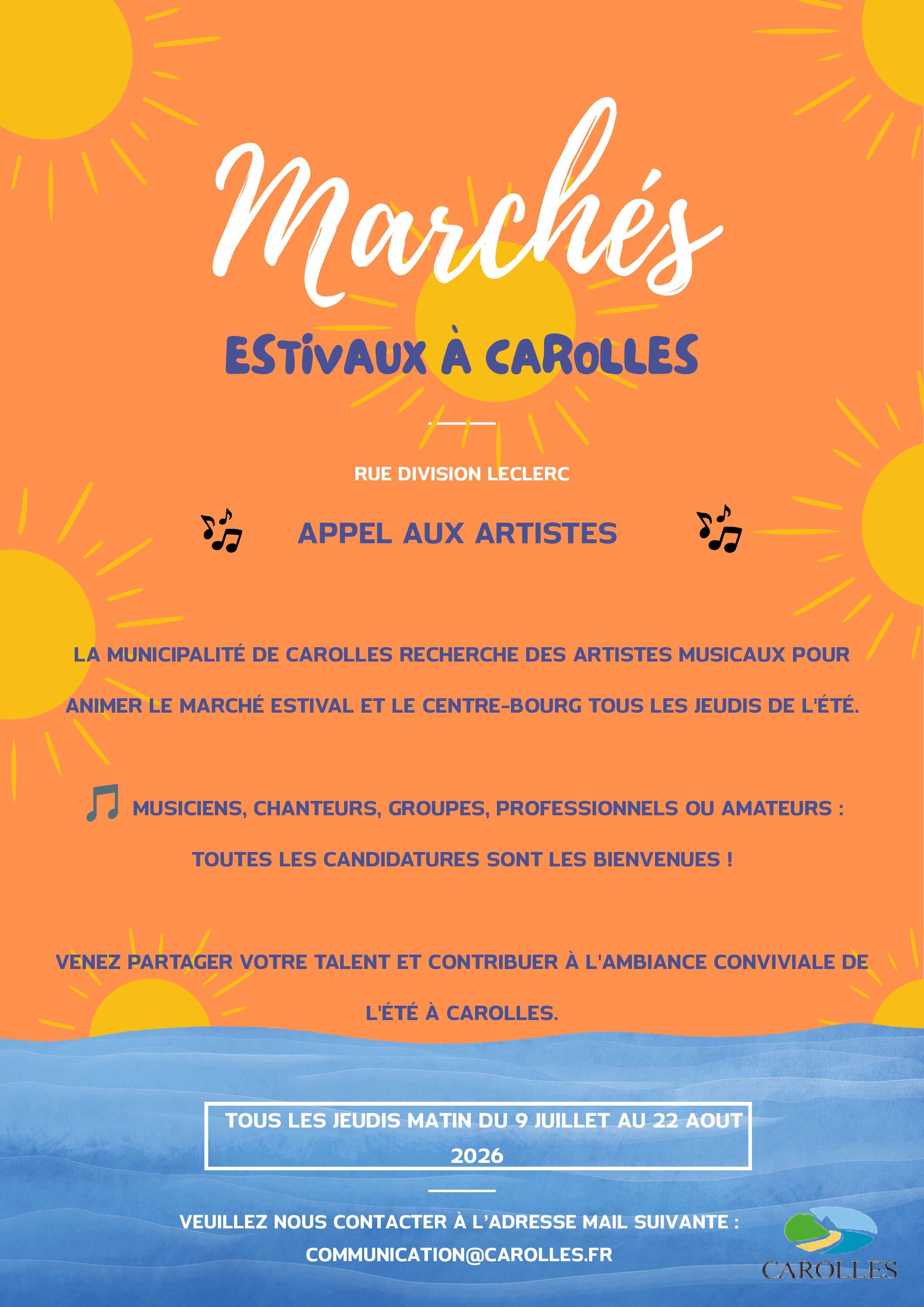 Appel aux artistes – marchés d’été à Carolles – jeudis matin