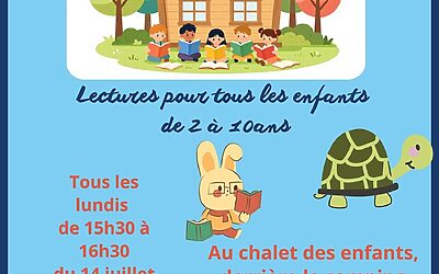 Bibliothèque de Carolles : lectures pour les enfants de 2 à 10 ans les lundis du 14/07 au 15/08