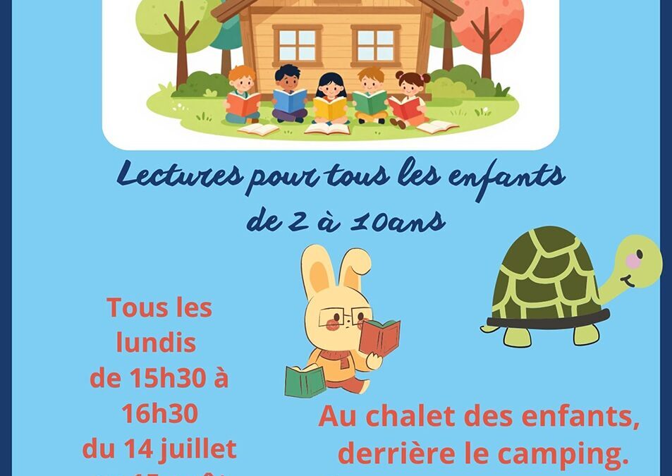 Bibliothèque de Carolles : lectures pour les enfants de 2 à 10 ans les lundis du 14/07 au 15/08