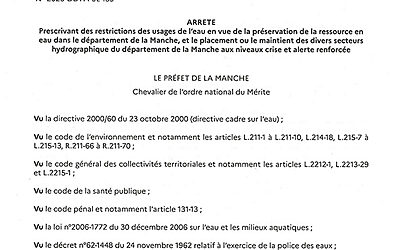 Préfecture de la Manche : arrêté sécheresse en date du 04/08/2026