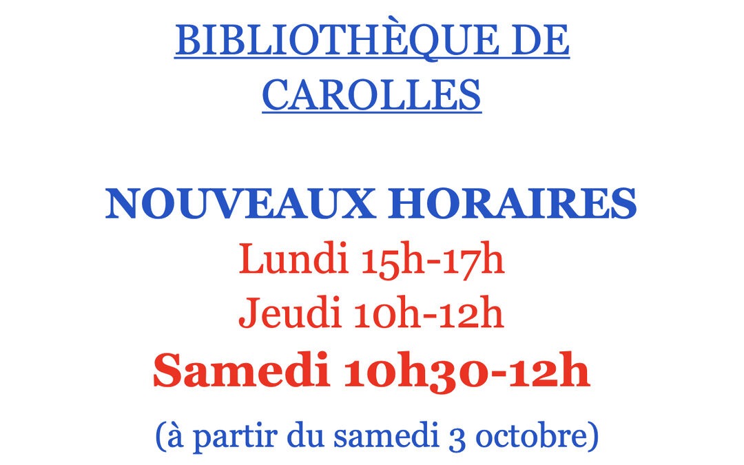 Bibliothèque de Carolles – Nouveaux horaires