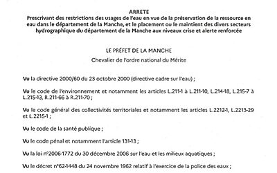 Préfécture de la Manche – Arrêté sécheresse – Septembre 2026